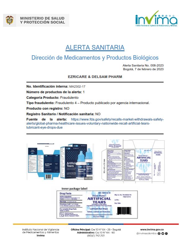 imagen alerta sanitaria Dirección de Medicamentos y Productos Biológicos EZRICARE & DELSAM PHARM